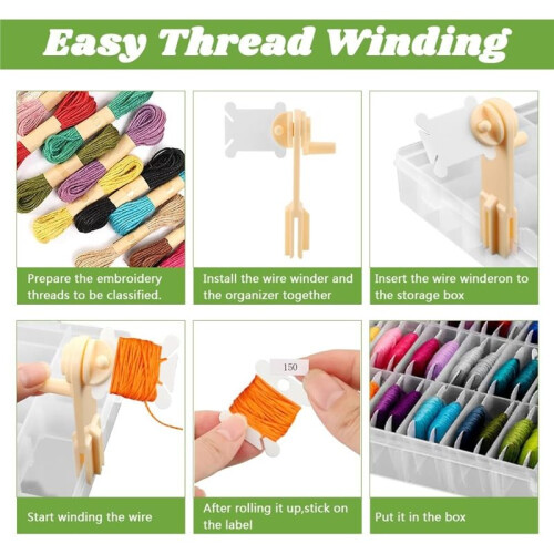 Embroidery Floss Organizer Storage Box Tools, 1 Bobbin Winde-R, 1 Removable 24 Compartments for  DIY Embroidery 2
