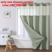 (Green)Waffle Weave Waterproof Shower Curtain With Solid Color For Daily Usage Bathroom