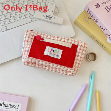 (Red) Capacity Large Stylish Fabric Pencil Case With Multifunction Storage For And School Work
