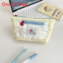 (Cream) Capacity Large Stylish Fabric Pencil Case With Multifunction Storage For And School Work