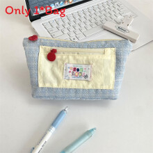(Light Blue) Capacity Large Stylish Fabric Pencil Case With Multifunction Storage For And School Work