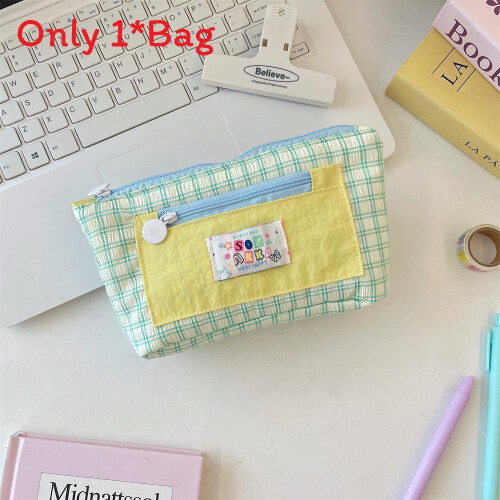 (Green) Capacity Large Stylish Fabric Pencil Case With Multifunction Storage For And School Work
