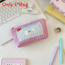 (Blue Pink) Capacity Large Stylish Fabric Pencil Case With Multifunction Storage For And School Work