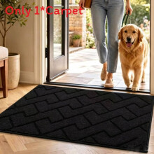 (Black)Plush Entry Mat Solid Colored Carpet With Washable Design For Home And Spaces Living