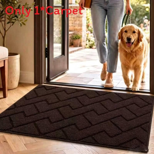 (Dark Brown)Plush Entry Mat Solid Colored Carpet With Washable Design For Home And Spaces Living