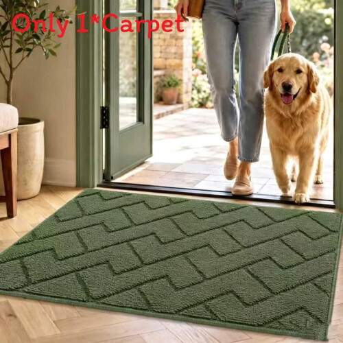 (Light Green)Plush Entry Mat Solid Colored Carpet With Washable Design For Home And Spaces Living