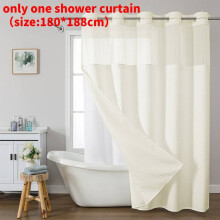 (Beige)Waffle Weave Waterproof Shower Curtain With Solid Color For Daily Usage Bathroom