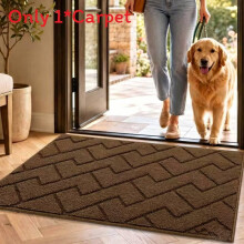 (Brown)Plush Entry Mat Solid Colored Carpet With Washable Design For Home And Living Spaces