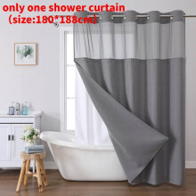 (Gray)Waffle Weave Waterproof Shower Curtain With Solid Color For Daily Usage Bathroom
