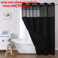 (Black)Waffle Weave Waterproof Shower Curtain With Solid Color For Daily Usage Bathroom