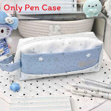 (Blue) Polka Dot White Fabric Pencil Case With Large Storage For And Stationery School