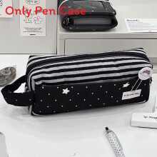 (BlackGray) Polka Dot White Fabric Pencil Case With Large Storage For And Stationery School