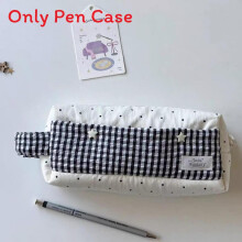 (WhiteDots) Polka Dot White Fabric Pencil Case With Large Storage For And Stationery School