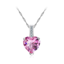(Pink) Classic Heartshaped Blue Zircon Necklace With Silver Plated Alloy Gift For