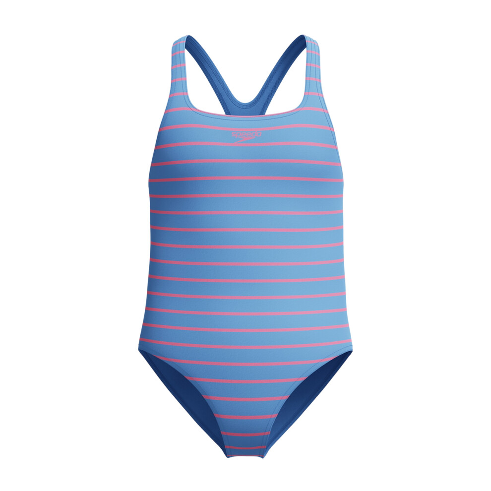 Speedo (14 Years, Blue) Girls Medalist Striped One Piece Swimsuit