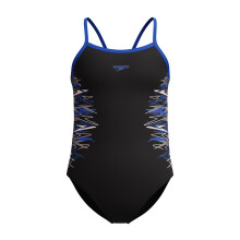 (9-10 Years, Black) Speedo Girls Placement Thin Strap One Piece Swimsuit