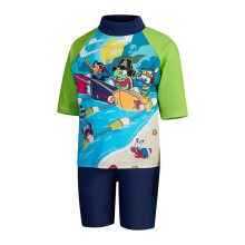 (9-12 Months, Blue/Green) Speedo Boys Learn To Swim Rash Guard Set