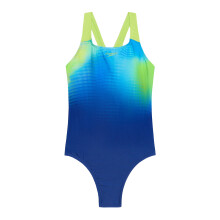 (9-10 Years, Blue/Green) Speedo Girls Printed Powerback One Piece Swimsuit