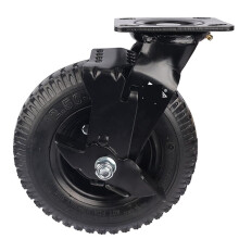 Pneumatic Rubber Wheel 8 Inch Heavy Duty Universal Caster With Side Brake For Air Cart Casters