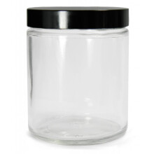 GLC01656 Clear Glass 8oz Straight Sided Tall Jar, with 58400 Black Polypropylene Cap and PTFE Disc (Case of 24)