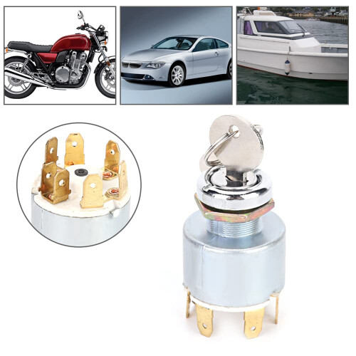 Universal 12V ignition switch with 4 positions: Auto, Motorcycle, Boat, Off. Includes 2 keys. 1