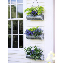 Galvanized Triple Hanging Planter 3 Tier Sturdy Metal Rustic Farmhouse Wall Planters