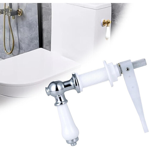 Toilet Flush Handle Metal Ceramic OldFashioned Replacement For WC Cistern Tank Silver Finish Easy Install 1