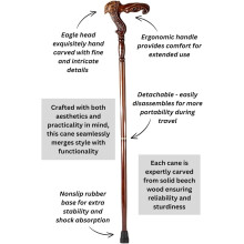 Fashionable HandCarved Eagle Head Wooden Walking Cane Stick with Ergonomic Handle – Stylish Unique Gift for Men Women