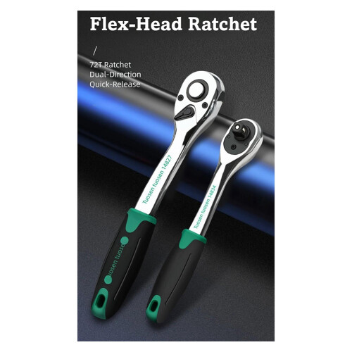TUOSEN 72-Tooth Quick Release Ratchet Wrench- Multi-Function Hand Tool for Auto Repair & Maintenance 14841