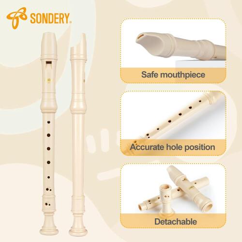 Soprano Recorder German Fingering Beginner Friendly Durable Plastic Body Beige Includes Fingering Chart Carry Pouch 1