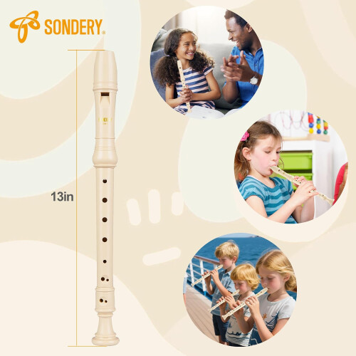 Soprano Recorder German Fingering Beginner Friendly Durable Plastic Body Beige Includes Fingering Chart Carry Pouch 2