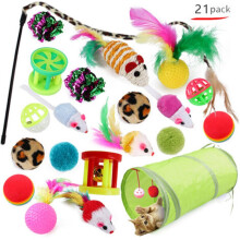 21-Piece Interactive Cat Toy Set – Natural Wood & Sisal Toys