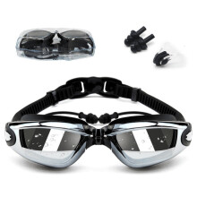 (Black)Swimming Glasses Waterproof And Anti Fog Colorful Plating Swim Glasses Daily Use