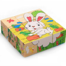 (Farm Animals)3d Children Cartoon 6 Sides Puzzle Blocks Colorful Educational Wooden Kids Toy