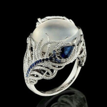 (8)Bijou femme plaqué argent énorme pierre de lune mariage homme bague de fiançailles cadeau