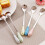 (White)Ceramic Handle Floral Stirring Spoon Tableware Stainless Steel Milk Tableware 2