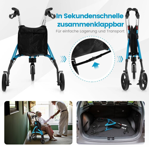 Faltbarer Seniorenrollator - Leichtes Aluminium, 20 cm Räder 2