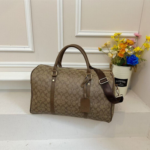 (Brown) Printed large capacity travel bag