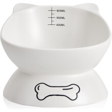 Ceramic Elevated Pet Bowl – Slanted Angled Bowl for Easy Eating (White)