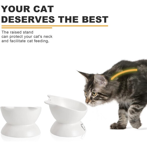 Ceramic Elevated Pet Bowl – Slanted Angled Bowl for Easy Eating (White) 1