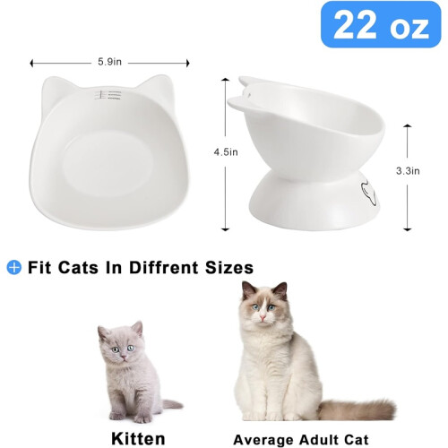 Ceramic Elevated Pet Bowl – Slanted Angled Bowl for Easy Eating (White) 2