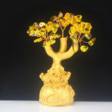 (Mini Yellow)Feng Shui Money Wealth Tree Yellow Citrine Amethyst Crystal Gem Lucky Spiritual