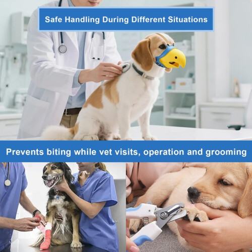 Anti-Biting Dog Muzzle – Adjustable TPR Parrot Shape (Blue/Yellow) 2