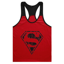 (Red Black,M)Superman Pattern Printing Men Vest Fashion Sleeveless Clothing Fitness Exercise