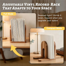 Adjustable Vinyl Record Holder, Solid Wood LP Rack with Grooved Slots for 20-60 Albums
