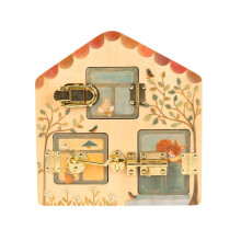 Tabla de motricidad - EGMONT TOYS - Panel de actividades con pestillos - Madera y latón - 3–6 años - Beige