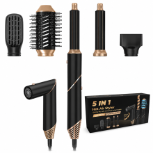 Styler cheveux 5-en-1 noir à air chaud avec embouts pour boucler, lisser et sécher, 240 V UK