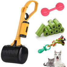 Dog Poop Scoop – Yellow Waste Picker with Integrated Trash Bag Compartment