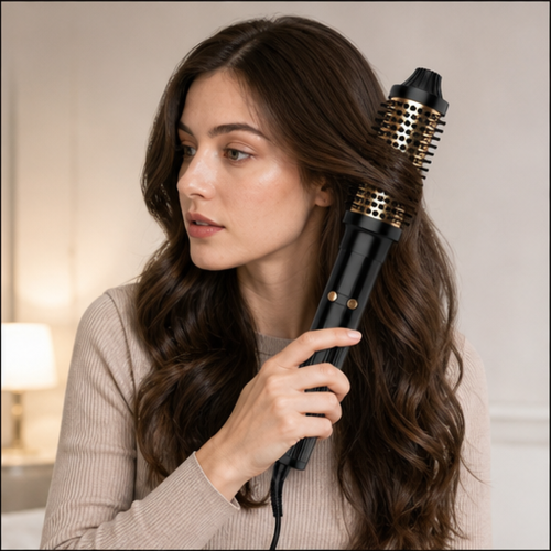 Rotating infrared curling brush with digital temperature control, black, UK plug 2