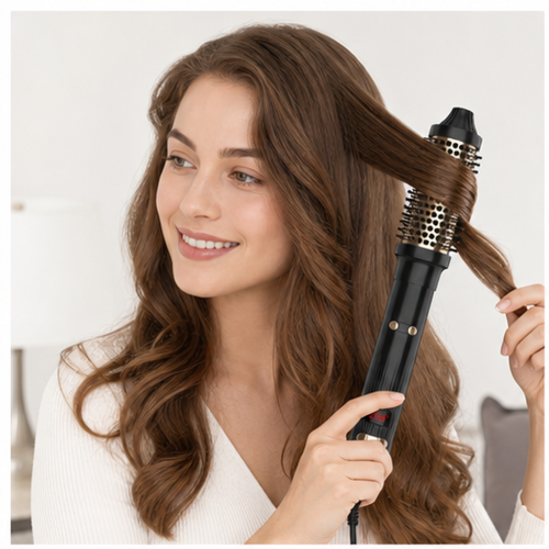 Rotating Hot Air Curling Brush with Digital Temperature Display, Black, US Plug 1
